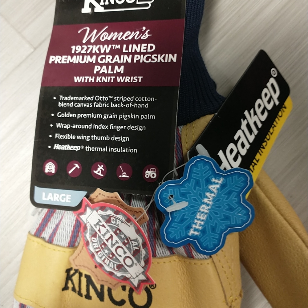 Women's Kinco Pigskin Leather Palm Knit Wrist Winter Insulated Cold Weather NWT